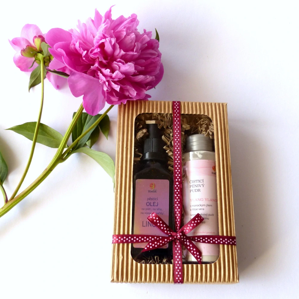 Pěsticí olej LINUM a pěnivý pudr YLANG YLANG dárkově