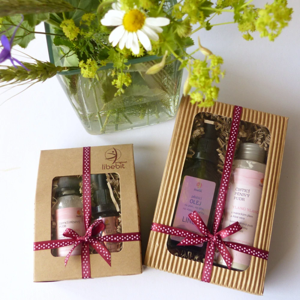Pěsticí olej LINUM a pěnivý pudr YLANG YLANG dárkově