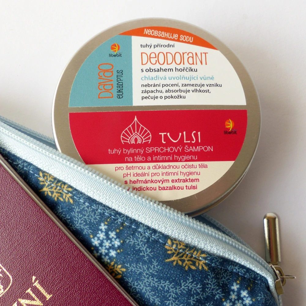 Cestovní sada v plechové krabičce- sprchový šampon a deodorant