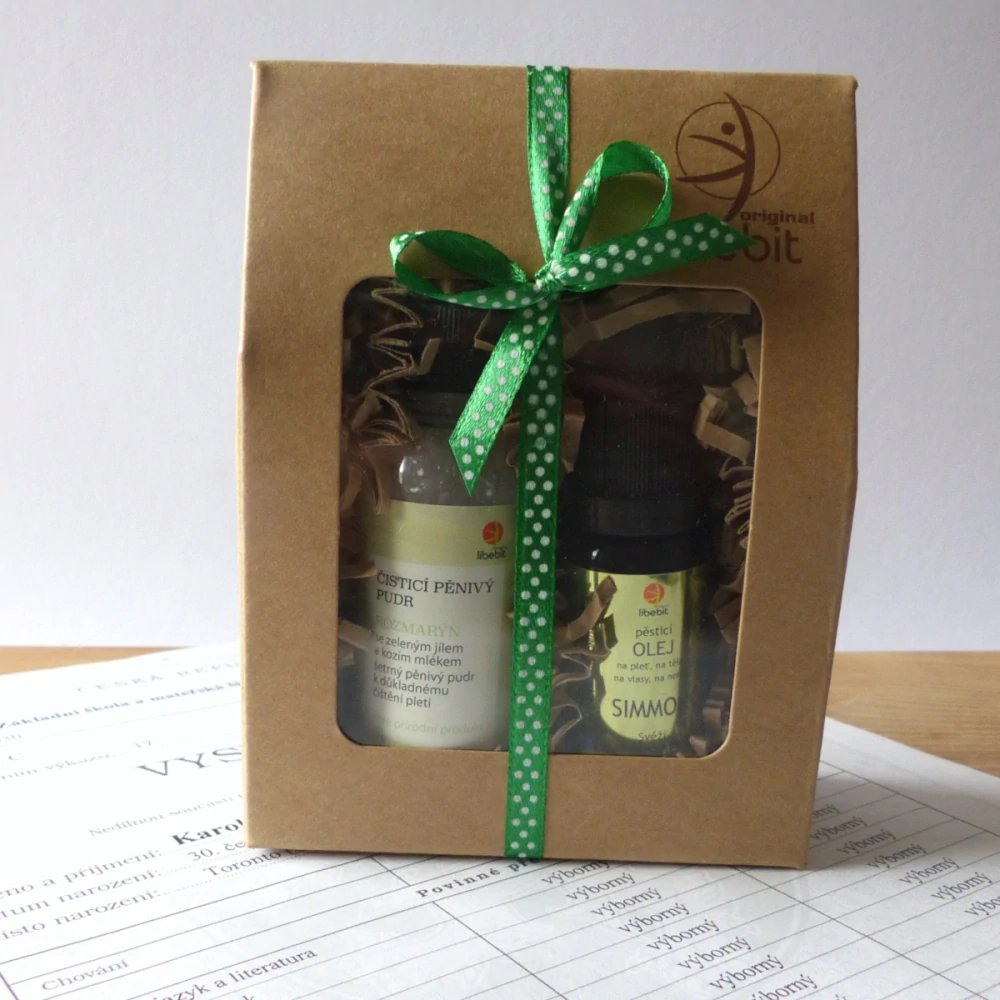 Pěsticí olej SIMMON a pěnivý pudr ROZMARÝN v sadě pro paní učitelku